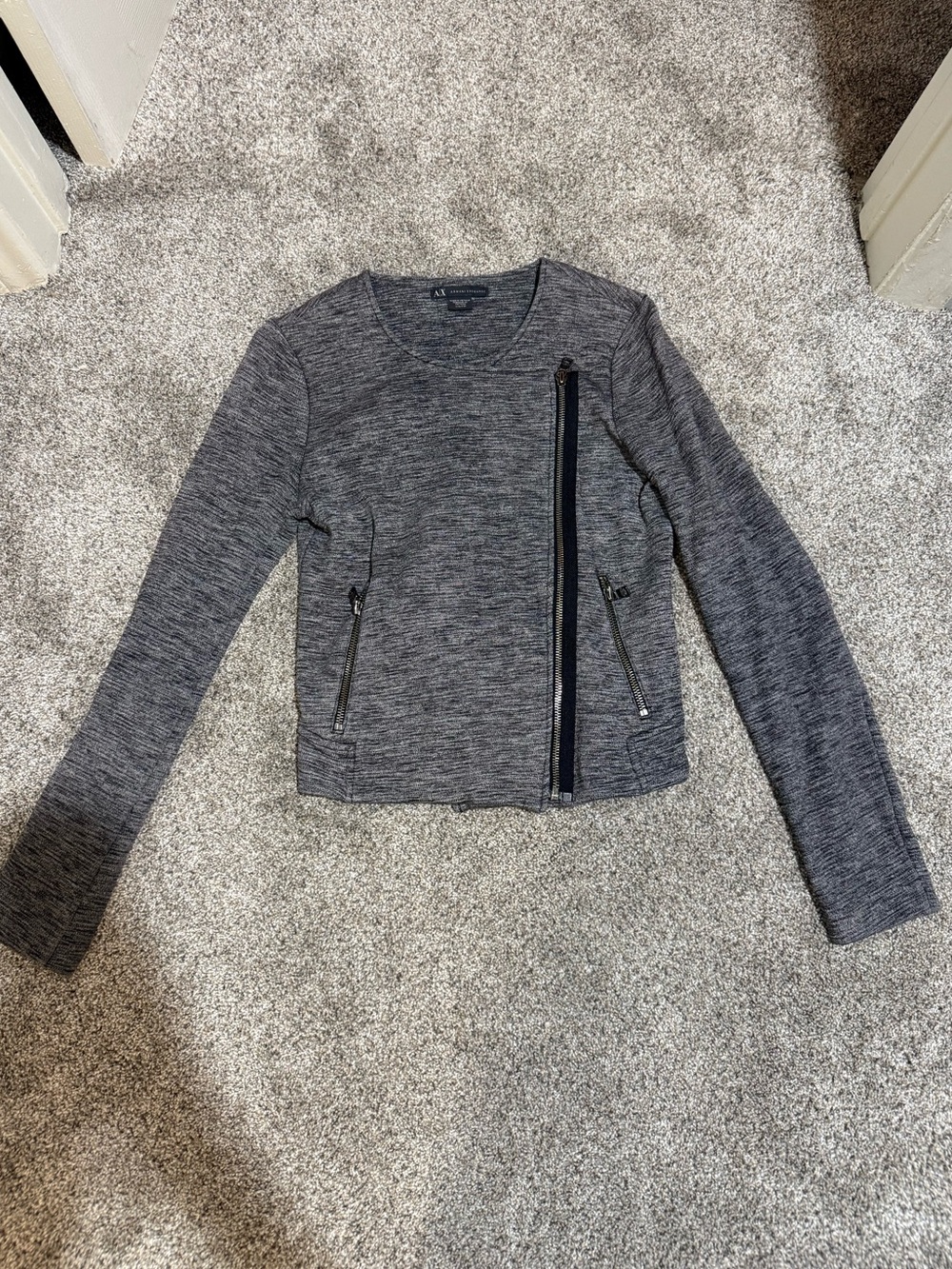 Armani Exchange Heather Gray Asymmetric Zip Moto Jacket